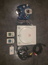 SEGA Dreamcast White Console w/ Blue Controller + 2 White VMUs *Tested* *Works*