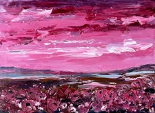 Poppy Painting Pink Original Impasto Oil Painting Floral Field, 10x14" signed