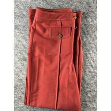 Cider Rust Red Wide Leg Trousers Contrast Stitch Gold Flower Button Pants Size L