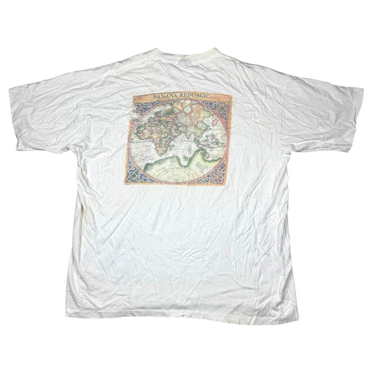 Vintage Banana Republic Safari Pocket T-Shirt Sz XL Old World Map