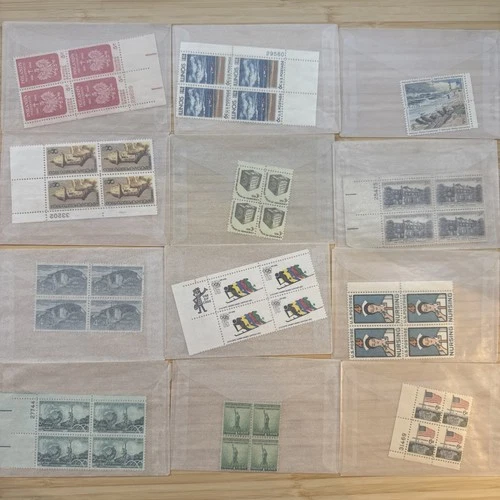 US Stamp Plate Block Lot 12 Blocks MNH MH Mint Collection Glassines Vintage