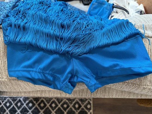 Weissman Dance Costume Size LC Large Child Blue Sequins Fringe Jazz Gloria 12318 - Picture 7 of 9