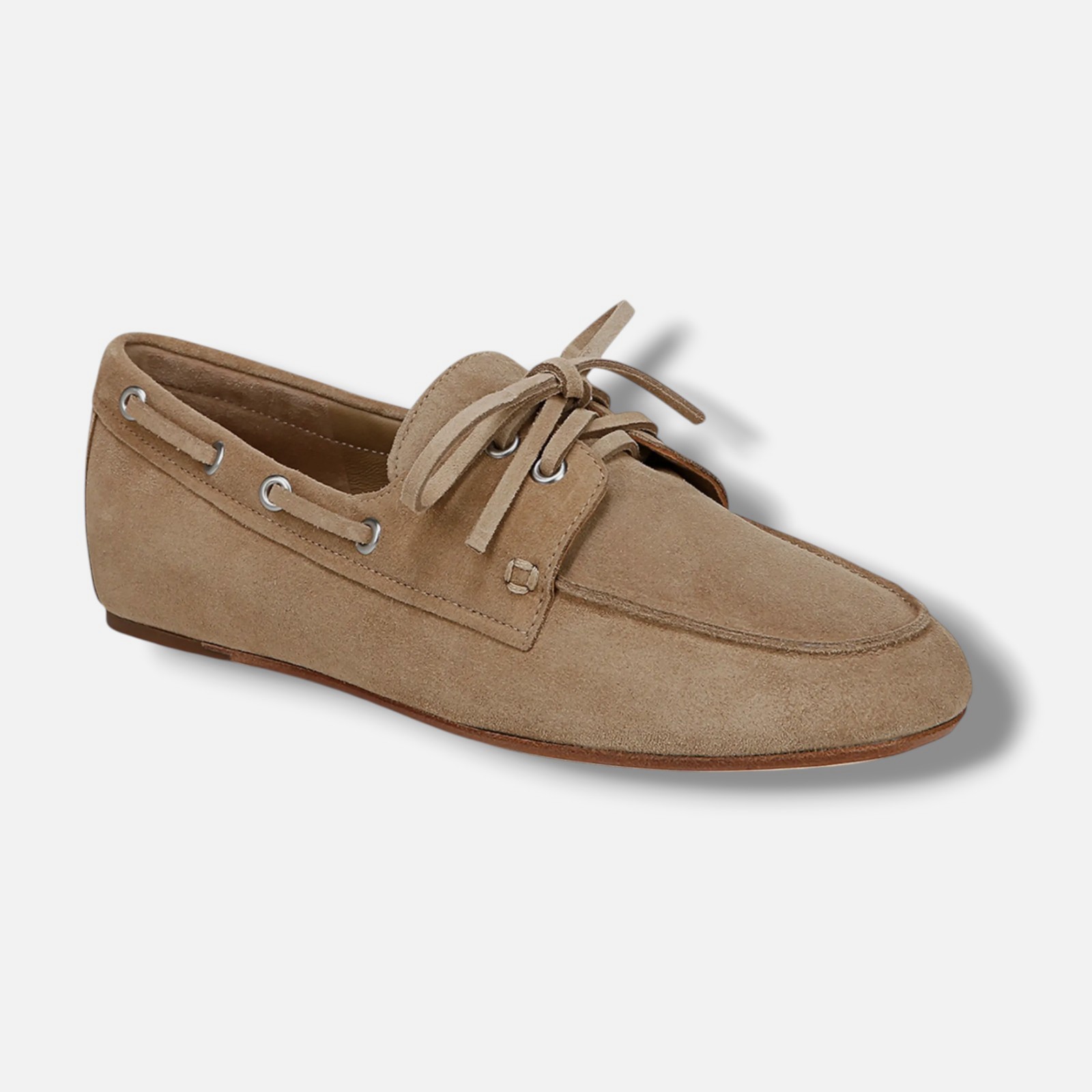 Vince Women's Beige Marin Suede Lace-up Boat Loafers Flats Shoes Sz 7M