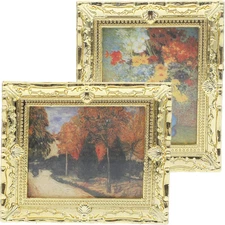 2Pcs Mini Dollhouse Picture Frame, Oil Painting 1:12 Antique Gold Picture Frame 