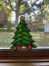 Stained Glass Christmas Tree Suncatcher 5in Elegant Window Wall Art Decor 5.25in