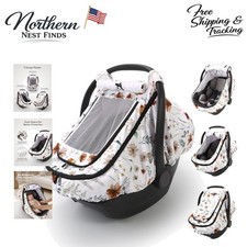 Elegant 2-Layer Baby Car Seat Cover with Sun Shade Window - Brown Wildflower