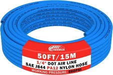 50FT 1/4" DOT Air Line Blue PA12 Nylon Pneumatic Tubing Hose Truck Trailer