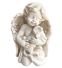 realideas 7" Resin Angel with Dog Statue Pet Memorial Sculpture White
