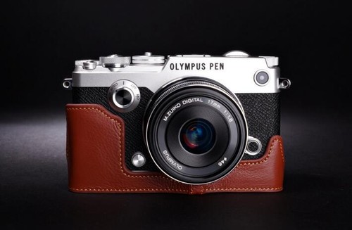 Medio estuche bolsa para cámara de cuero genuino hecha a mano para Olympus PEN-F +12 mm + 17 mm - Imagen 4 de 20