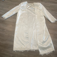 Vintage Long White Satin Robe with Lace Wedding Elegant