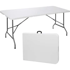 Folding Table 6 Ft Foldable Table, Portable with Lock & Carrying Handle White