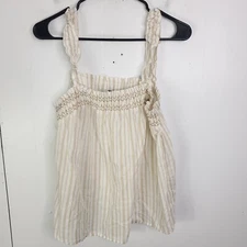 Banana Republic Top Womens Small Boxy Ruffle Straps Striped Smocked Square Neck