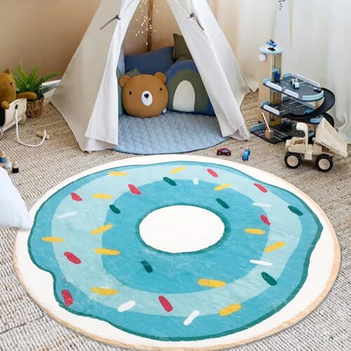 Kids Carpet Round Donut Bedroom Rug Circle Washable Play Mat Playroom 4Ft Blue - Picture 4 of 8