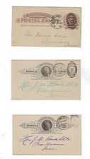 Three 1886-1889 UX8, UX9 Postal Cards, Burlington Iowa, Various Killers
