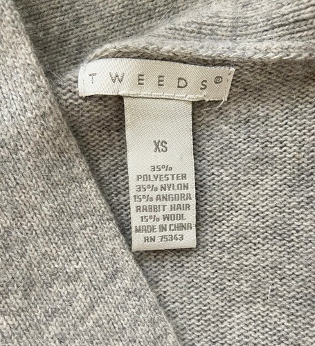 Tweeds 1-Button Cardigan Size XS Gray Angora/Wool Blend Soft Fuzzy 3/4 Sleeve - Picture 4 of 4