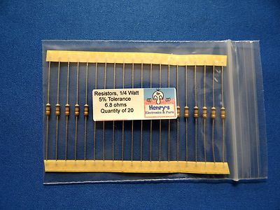 Resistors, carbon film, 1/4 watt, 5%, axial leaded, 6.8 Ohm - QTY of 20