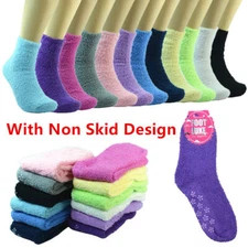 6 Pairs Women's Super Soft Winter Non-Skid Cozy Fuzzy Solid Slipper Socks