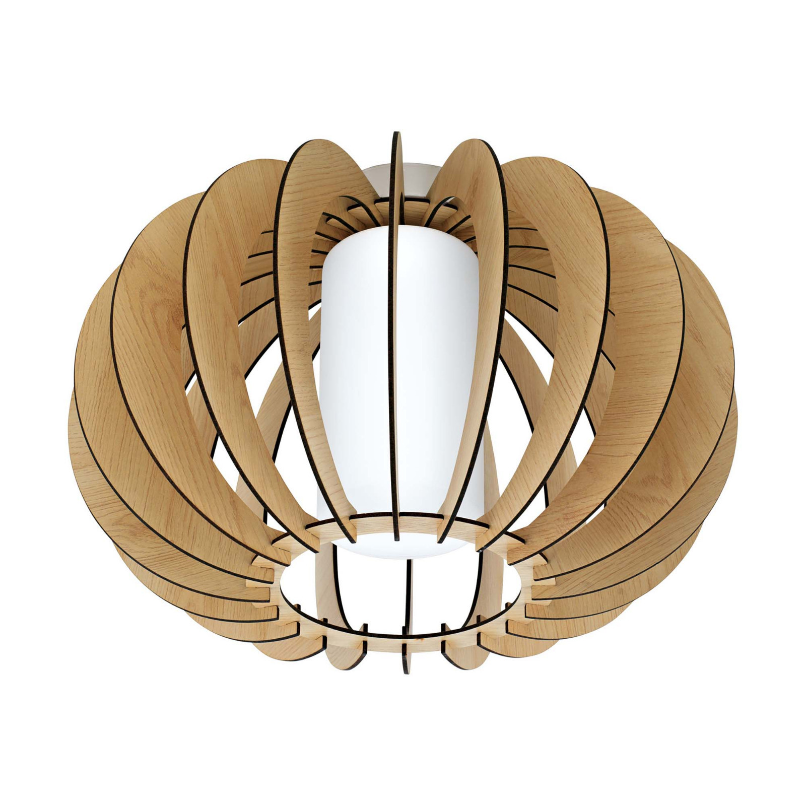 Offerta Plafoniera Legno Moderna GL1548 1 Luce E27 | Vetro Bianco 40cm