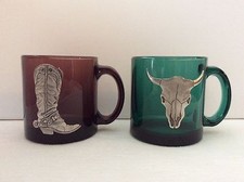 Pair Western Colored Glass Coffee Mugs (NOT MICROWAVEABLE) Made in the USA