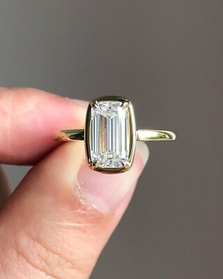 925 Sterling Silver 4CT Emerald Cut Engagement Ring