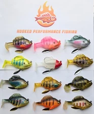 HOOKED PF 3" Soft Plastic Sunfish Sinking Jig Spinner Bait Fishing Lure 12 Clr