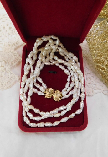 Freshwater Pearl Baroque Triple Strand Beaded Necklace Sterling Silver Clasp