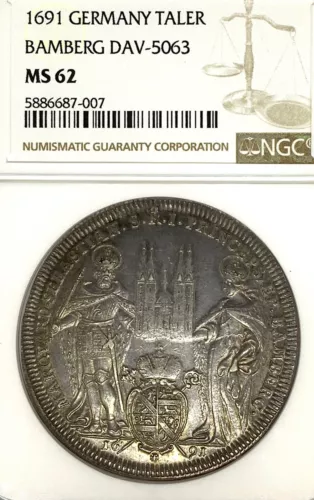 German States Bamberg 1691 Taler Coin Thaler NGC MS62 F.STG/STG UNC RARE Deutsch