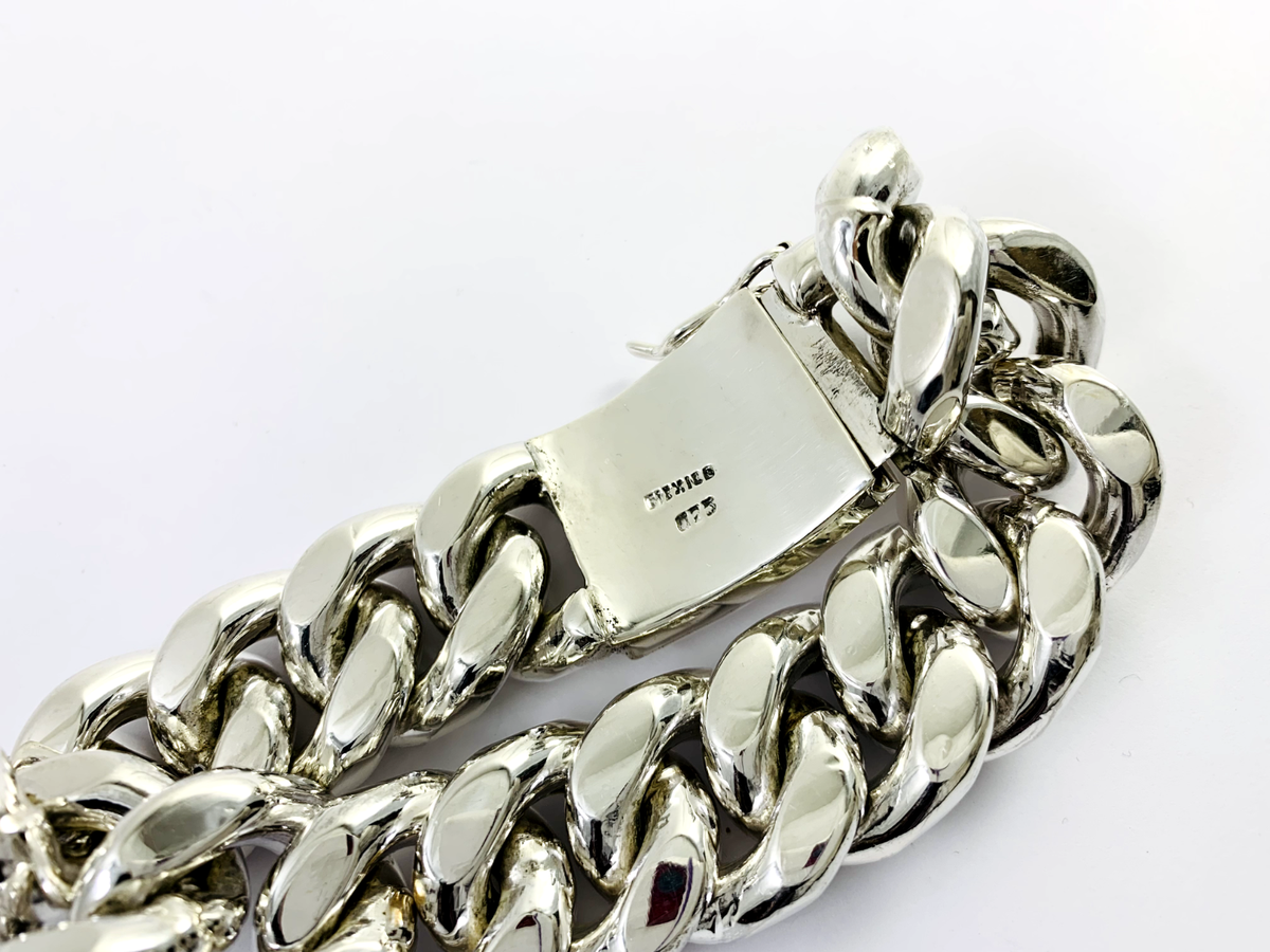 Very Heavy Taxco Mexico 925 Sterling Silver Curb Chain Bracelet 