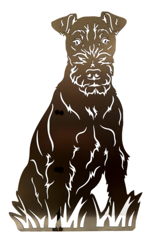 Figur Welsh Terrier Höhe 60 cm blank Gartenfigur Hundefigur Hund mit Stecker - Bild 1 von 3