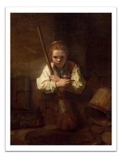 REMBRANDT A Girl with a Broom Portrait 1600s Painting 17x22 PREMIUM Print Poster