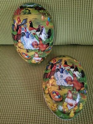 German Nestlr Cardboard Easter Egg Large 2 Halves Chicks Picnic 9.75''