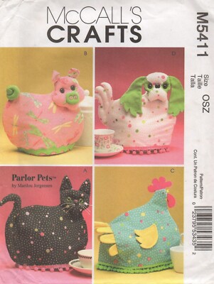 McCalls Schnittmuster 5411 Tea Cozy 4 lustige geformte Cozies Schwein Henne Katze Hund NEU