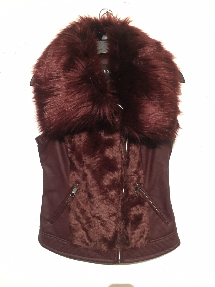 Gilet Réversible Guess Violet Fausse Fourrure Métallisé - Taille S Occasion TBE