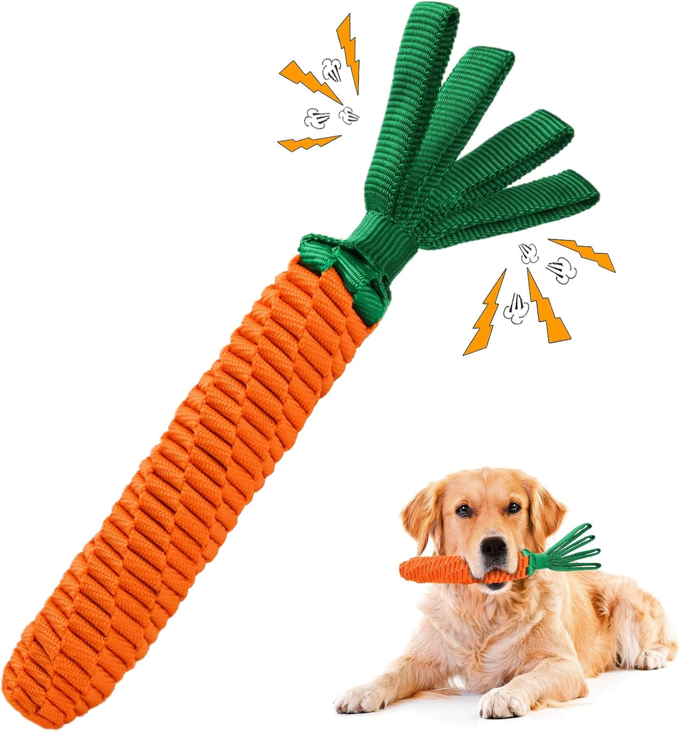 Dog Rope Toy, Tug of War Dog Toy, Cute Carrot Dog Toy with Crinkle Paper Tags