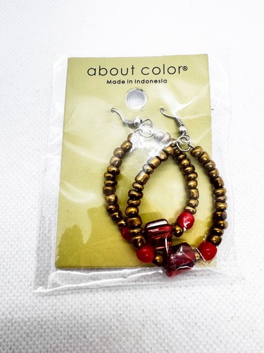Conjunto de pendientes collar pulsera coral nuevo con etiquetas bisutería artesanal con cuentas y concha - Imagen 8 de 9