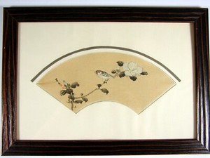 Antique Late 19th Early 20th Century Small Chinese Framed Fan Painting on Paper
