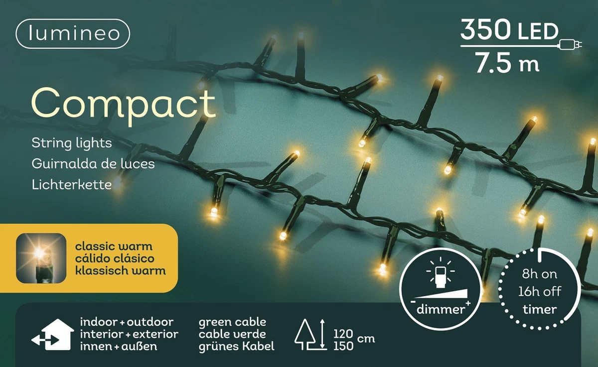 Hellum - Mini catena luminosa a LED per interni, lunghezza 5,1 m, 35 LED per interni, classica catena luminosa bianca calda con spina, albero di Natale, cavo di corrente verde, spina 579338