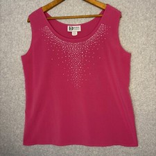 Da-Rue California Women's 16 Sleeveless Tank Barbie Pink Rhinestones Vtg Blouse