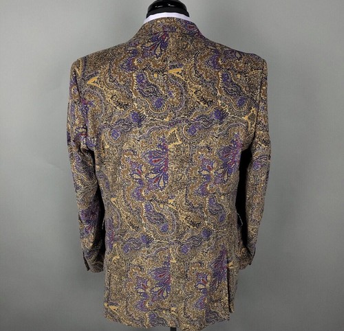 Alan Flusser Blazer Sport Coat Mens XL Tan Purple Paisley Corduroy Jacket - Picture 4 of 13