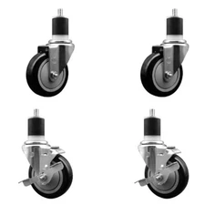 4 Inch Black Poly Wheel Swivel 1-7/8 Inch Expanding Stem Caster Set 2 Brakes SCC