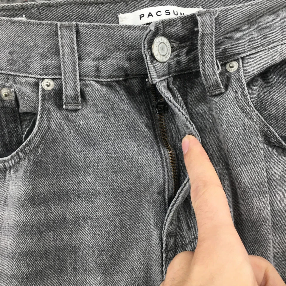 Pantalones de mezclilla Pacsun ajustados cónicos para hombre 30X32 (real 31x30,5) gris tiro medio cremallera mosca informales Foto 3 de 4