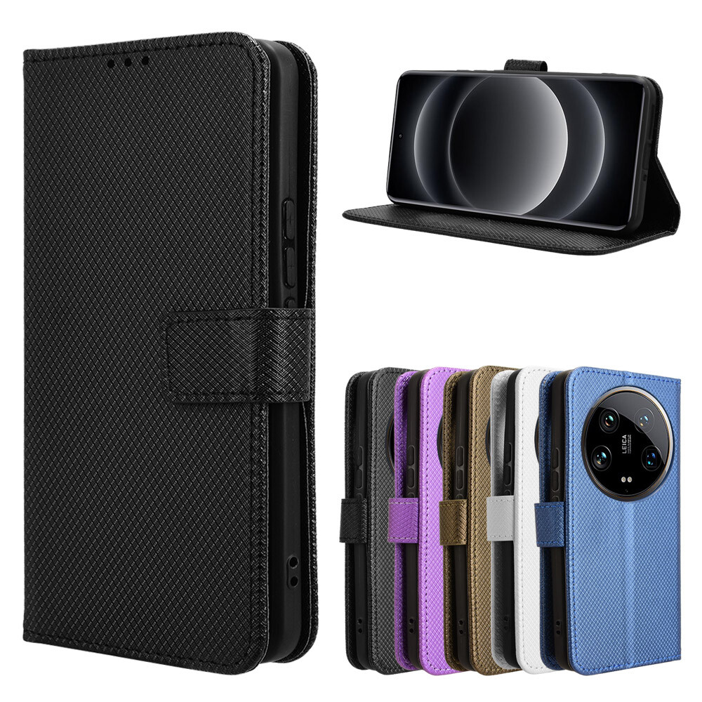 For Xiaomi 14 Ultra, Luxury Matte Flip Leather Wallet Purse Card Soft Case Cover