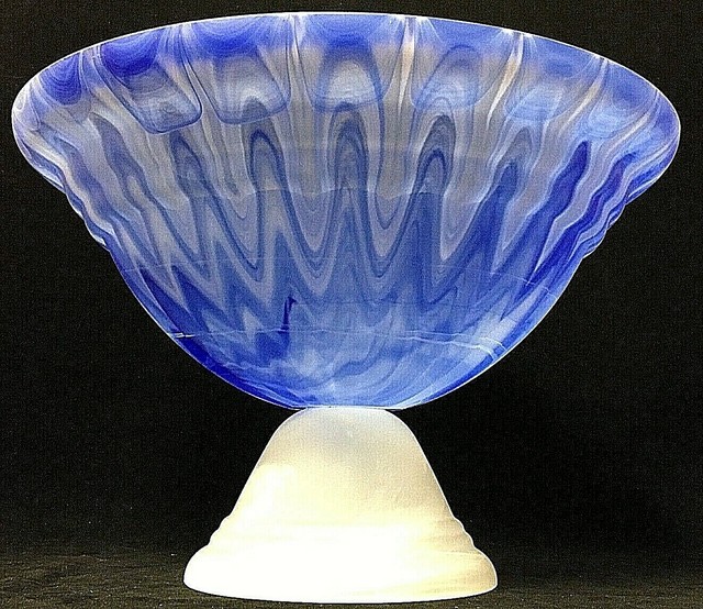Large Vintage Frosted Blue Swirl Footed Centerpiece Bowl eBay