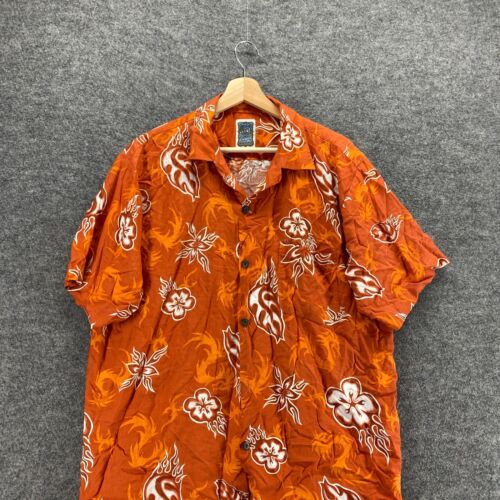 Ocean Current Shirt Men M Medium Orange Floral Button Up Collared Short Sleeve - Picture 3 of 10