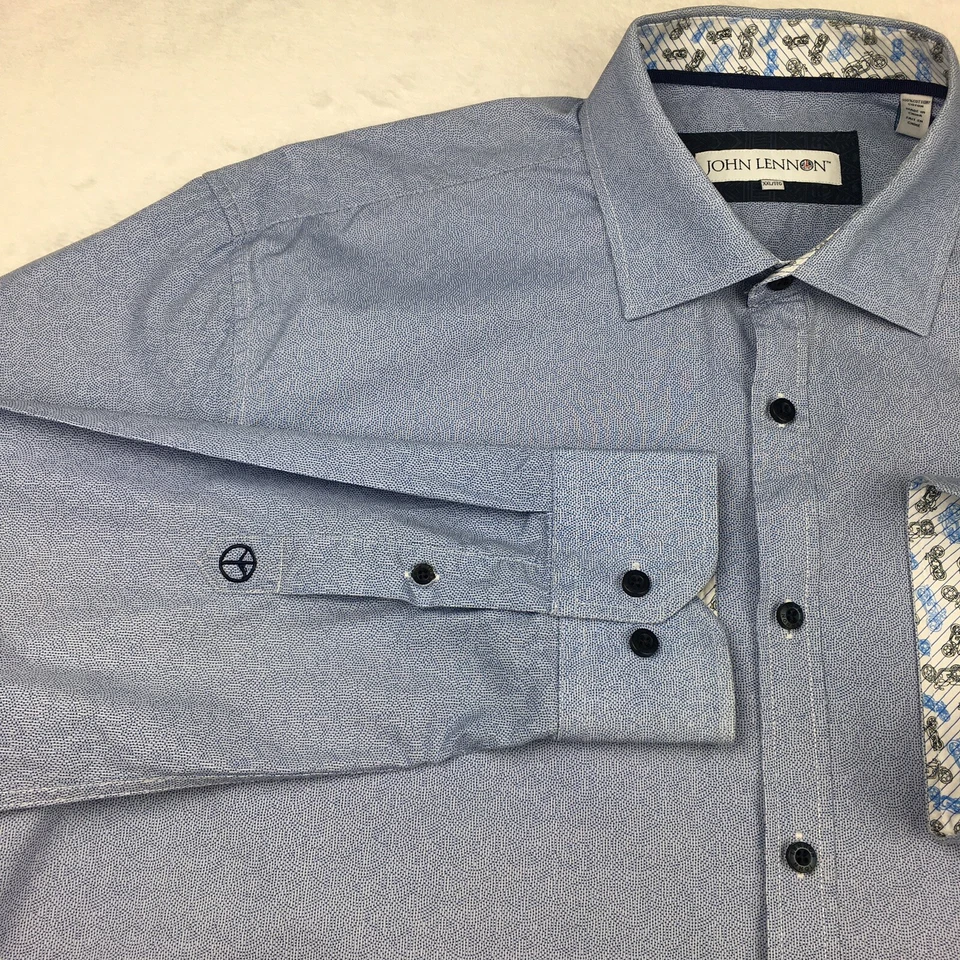 John Lennon Dress Shirt Mens XXL Blue Print Contrasting Trim Long Sleeves - Image 3 of 4