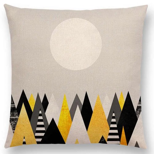 Sun Moon Dreamy Peaks Colorful Triangle Mountains Surrealism Cushion Cover - Picture 12 of 49