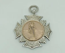 Antique 1936 English Sterling Silver & Gold SPCC Cycling Fancy Medal Watch Fob
