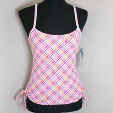 TYR Contemporary Fitness Phoenix Plaid Tankini Top, Iris, Size 8