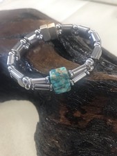 Triple Power Silver Magnetic Hematite Bracelet Shown In Jasper, Hand Crafted..