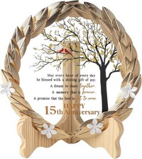 15th Anniversary Wedding Unique Gifts Ideas Crystal Plate with Gold Leaf Wrea...